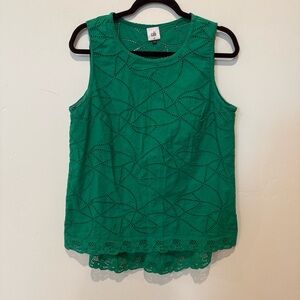 CAbi Green Eyelet Tank Top Womens Size Medium Cotton Feminine Beachy Summer 5036